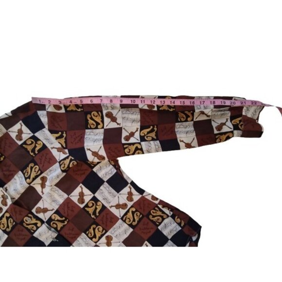 Ishyu 100% Silk Violin Music Patchwork Button Up Blouse Top 14/L - Picture 6 of 8